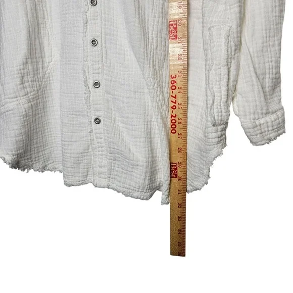 We The Free People Tunic Top XS White Long Sleeve Button Frayed Gauzy Oversized - Picture 8 of 10